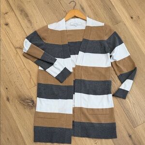 Verve Ami Striped Cardigan Sweater – Brown, Gray & White – Small